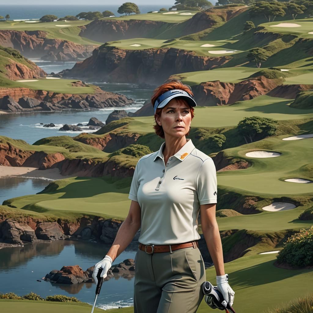 Oceanside Golfer in Detailed Matte Painting