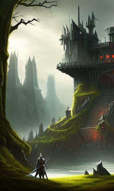 Haunted Castle Ruins in Stormy Landscape