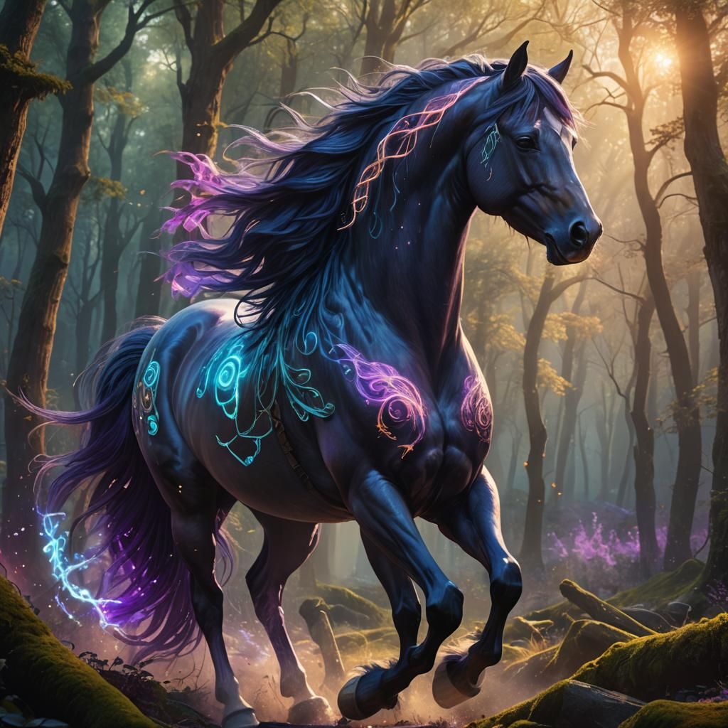 Mystical Runed Horse in Enchanted Forest