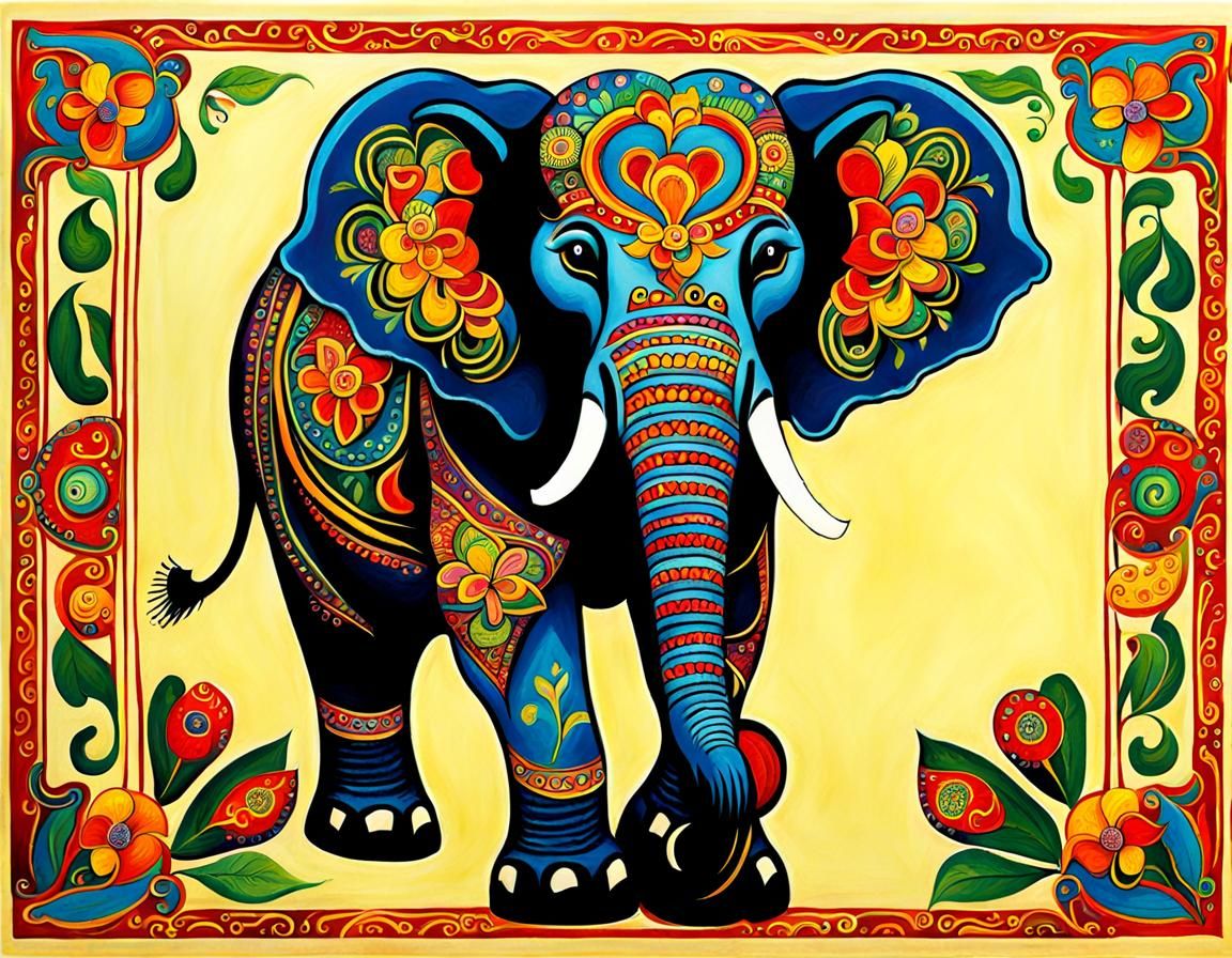 elephant in the style of louis wain
