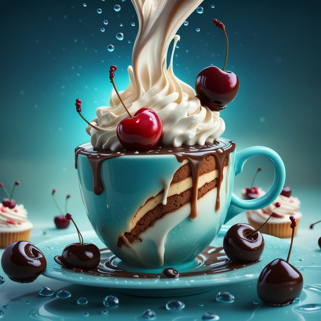 Bioluminescent Coffee Cup with Cherries and Cream