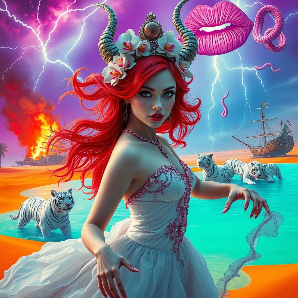 Surreal Woman Dancing in a Turquoise Pool