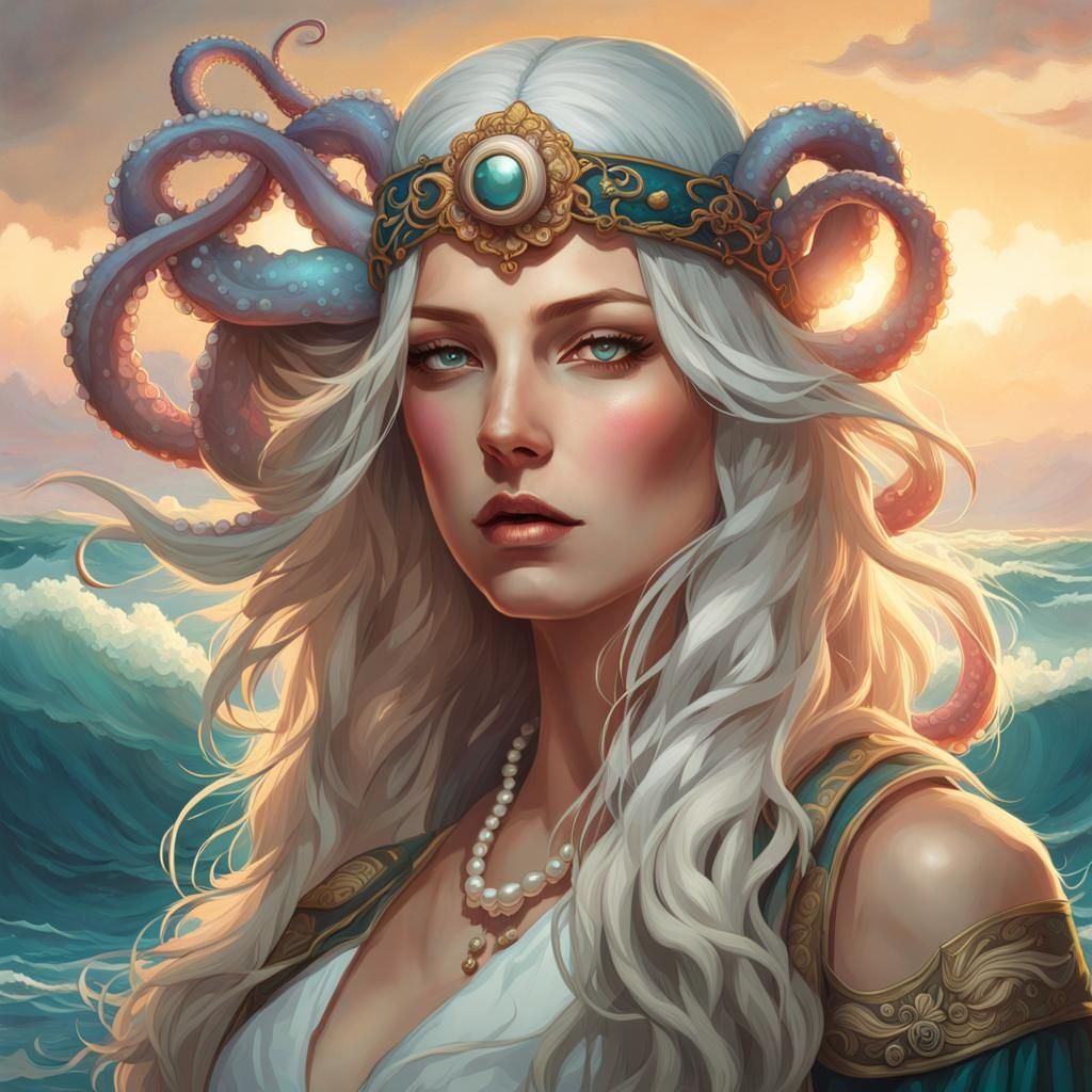 Octopus Eyepatch Portrait in Art Nouveau Style