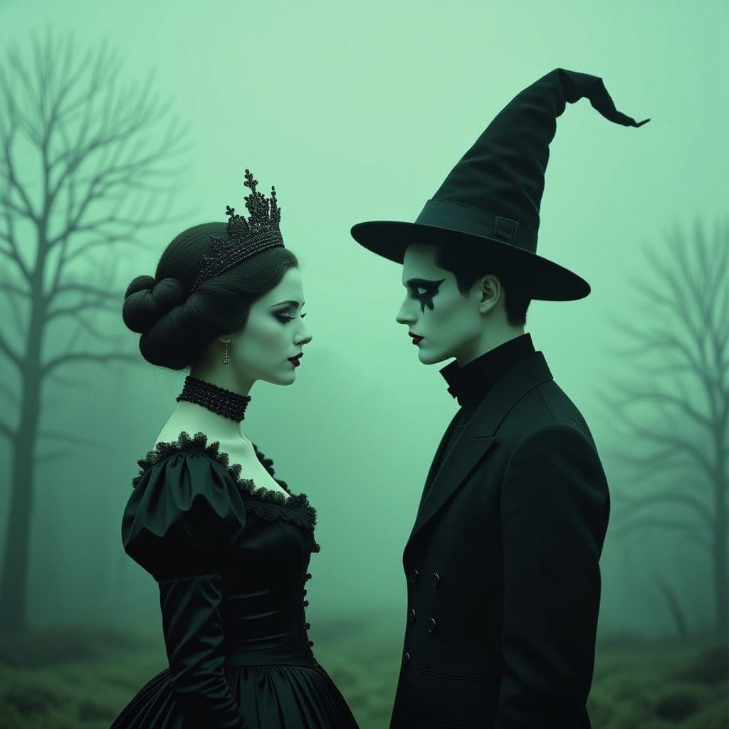 Surreal Dark Fairytale Couple in Autochrome Style
