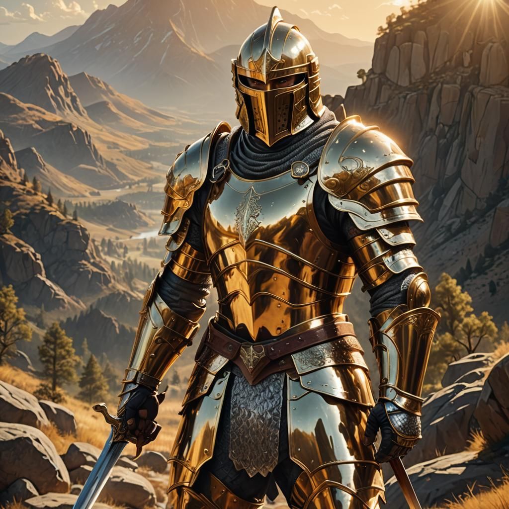 Armored Warrior in Golden Light: Digital Art