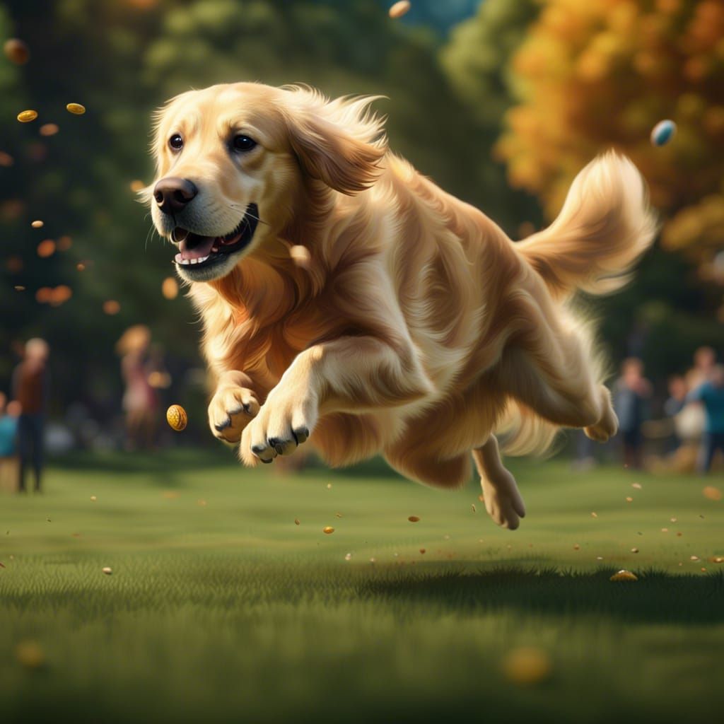 Golden Retriever Leaping for Frisbee in Central Park