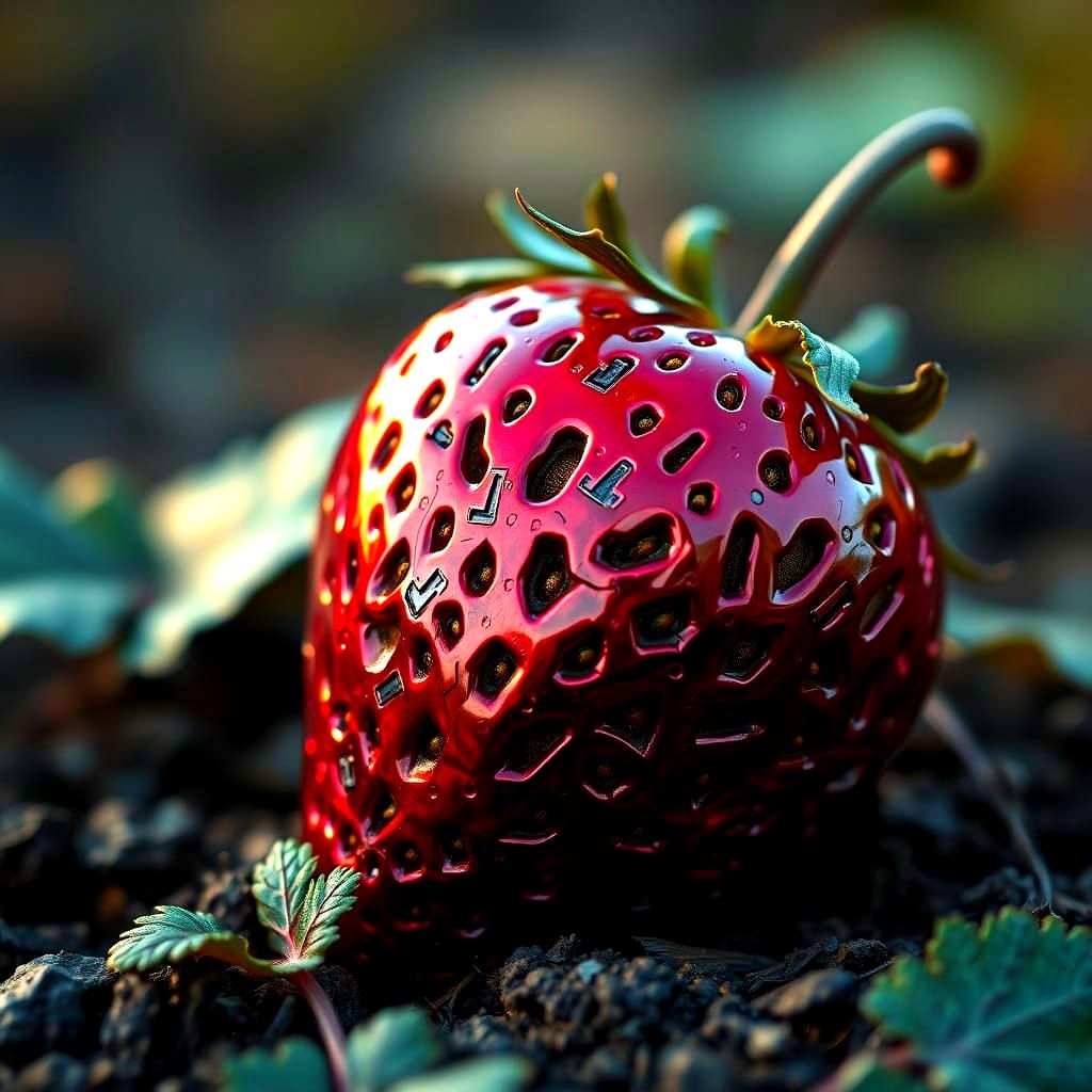 Cyberpunk Strawberry Blooms in a Futuristic World