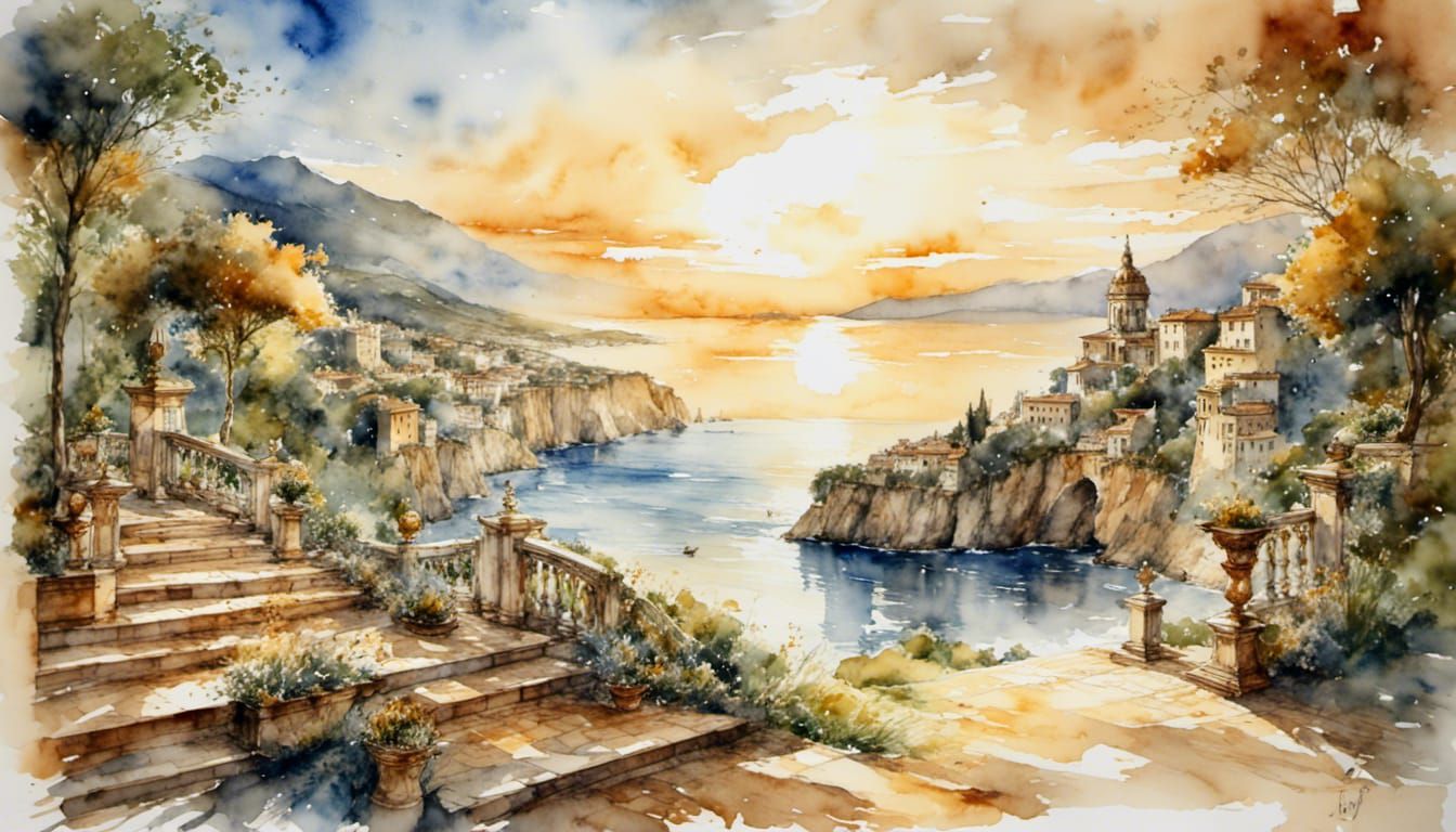Golden Moment in Watercolor Style