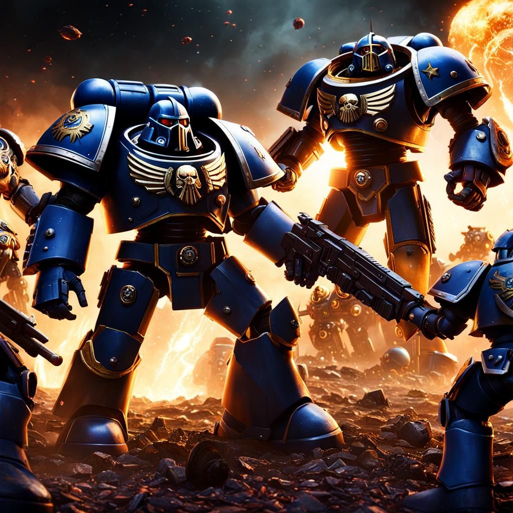 Futuristic Space Marine Battle Scene in Sci-Fi Style