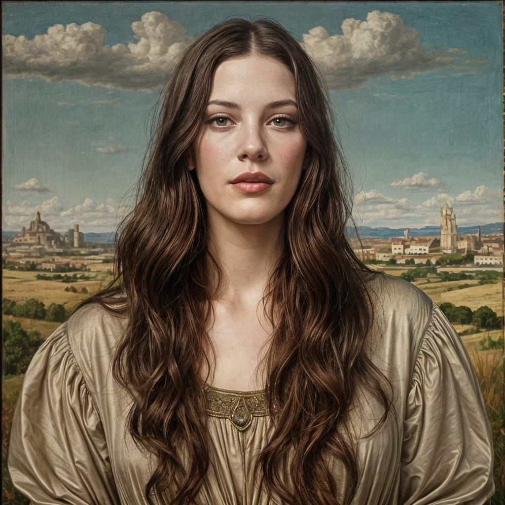 Liv Tyler Hyperrealistic Oil Painting in 1900s Style