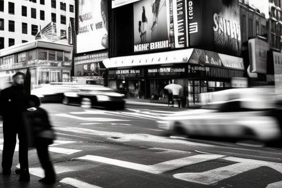 New York City Street Scene in Film Noir Style