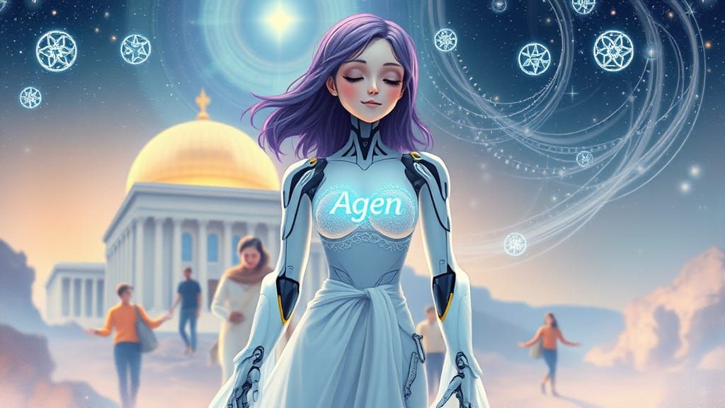 Robot Embodies Spiritual Awakening in Dreamlike Scene of Tem...