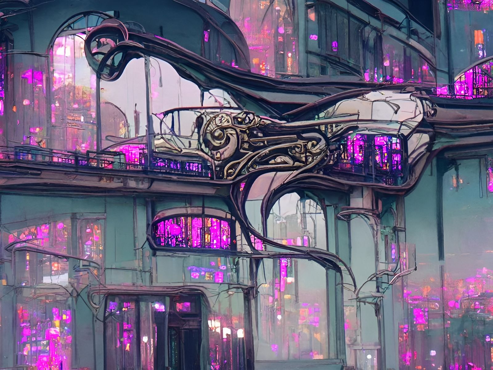 Cyberpunk Art Nouveau: A Digital Fusion