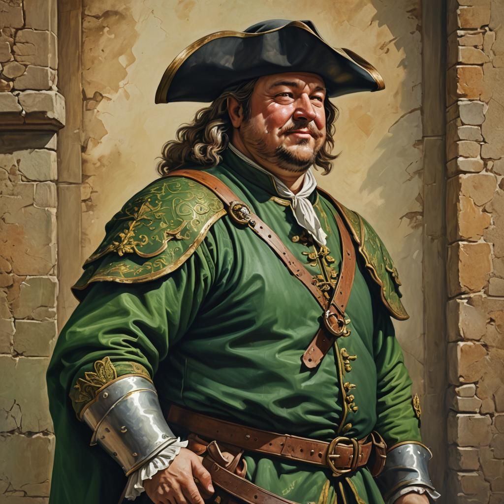 17th Century Oil Painting: Smiling Musketeer Portrait