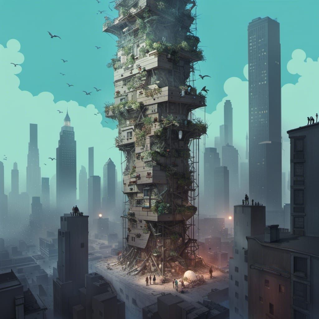 Skyscrapers Overgrown with Roses: Dystopian Matte Painting