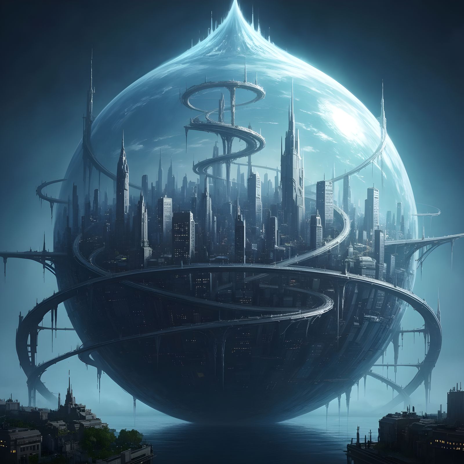 Futuristic City Within a Giant Water Drop