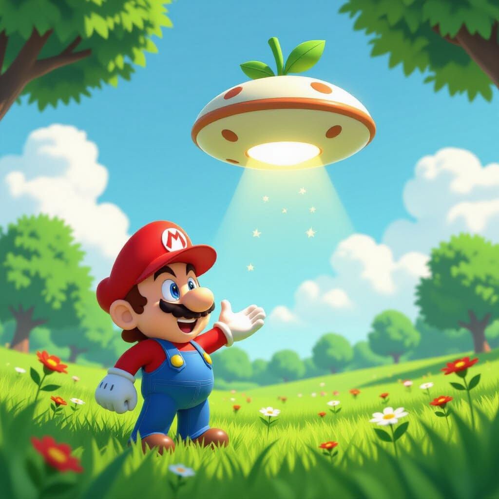 Mario Surprised by Floating Pikmin Onion
