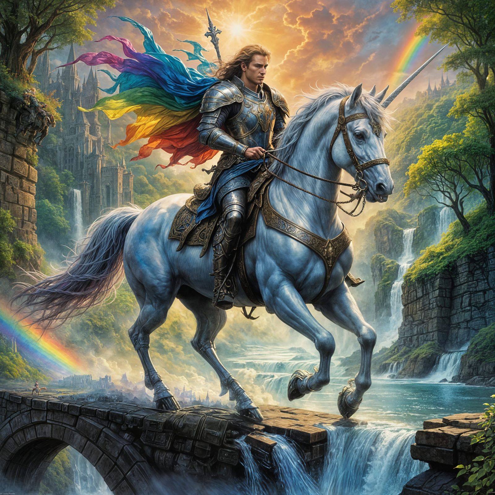 Rainbow Unicorn Knight on Magical Bridge