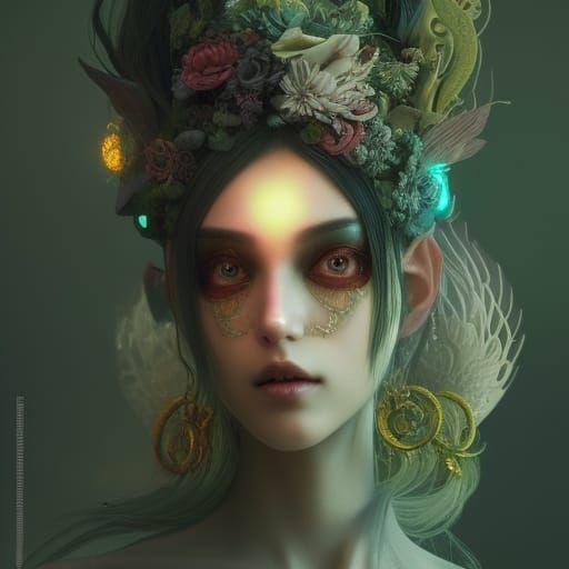 Moon Elf Nymph Portrait in Hyperdetailed Digital Art