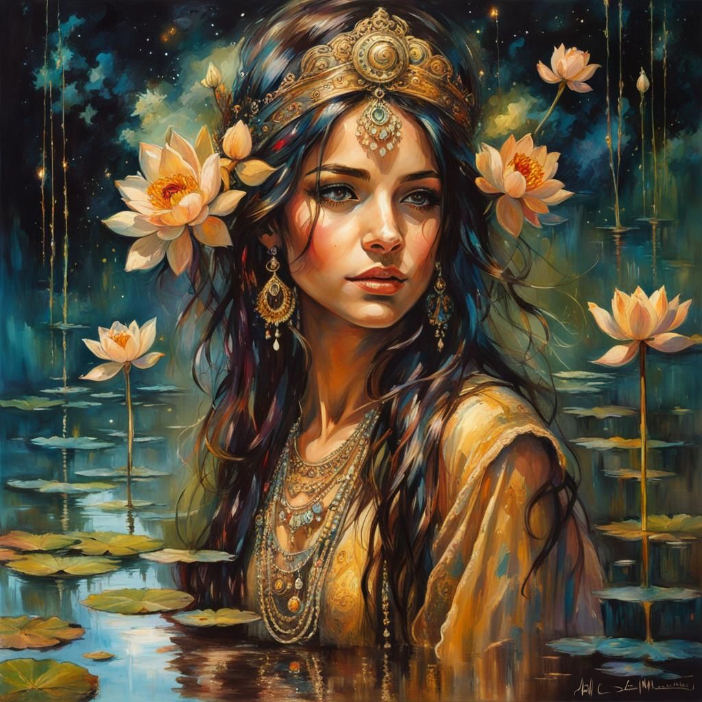 Gypsy Girl and Mirrored Reflection in Dark Fantasy Style