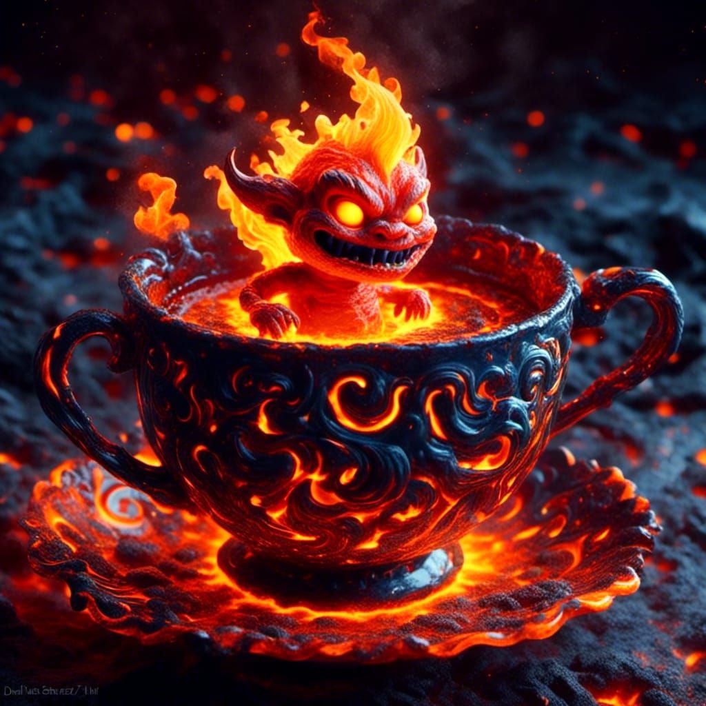 Fire Demon in Teacup: Surreal Hellscape