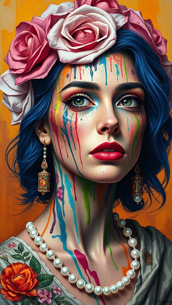 Vibrant Woman Portrait in Mosaic Oil Painting Style