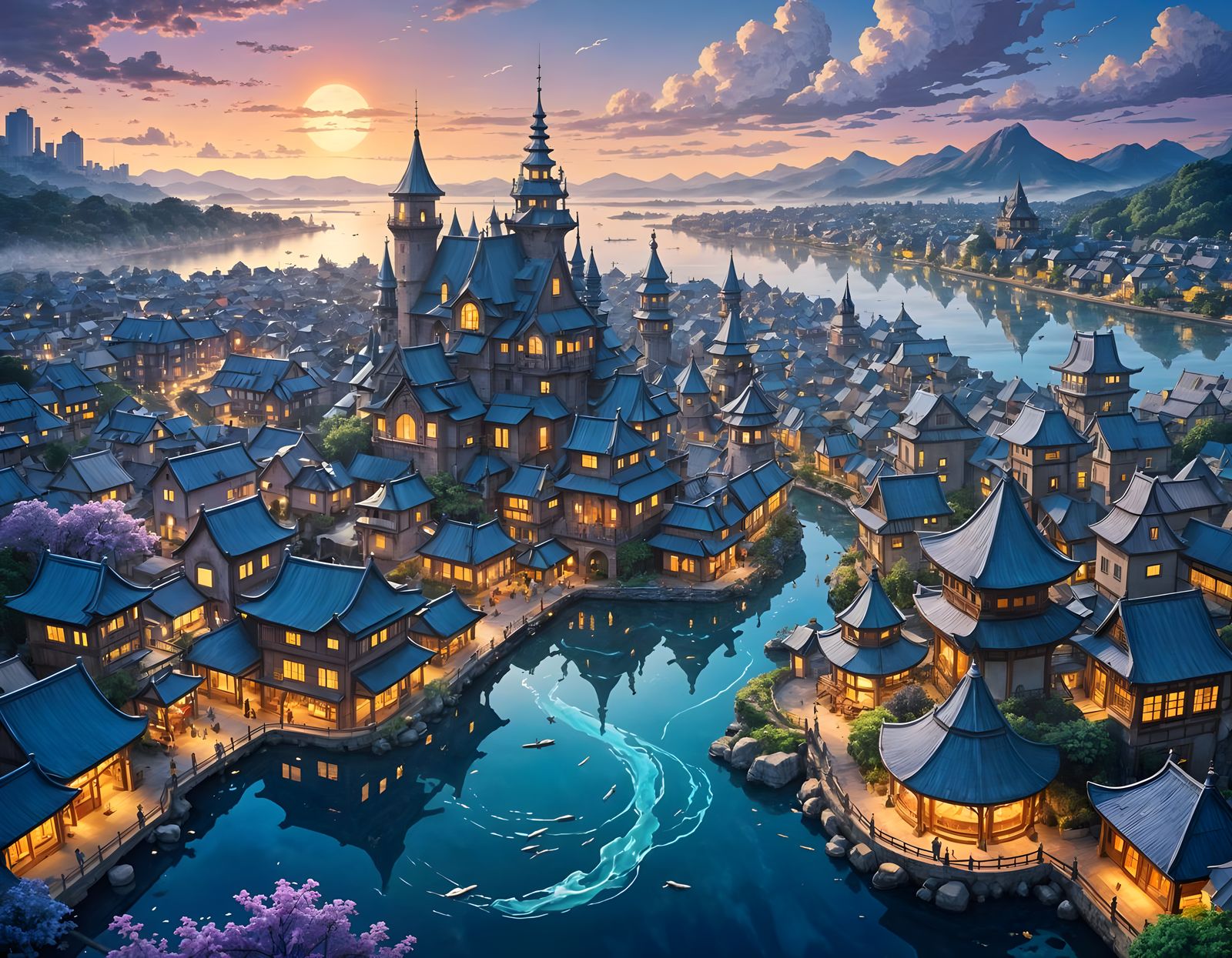 Surreal Water Cityscape at Magic Hour