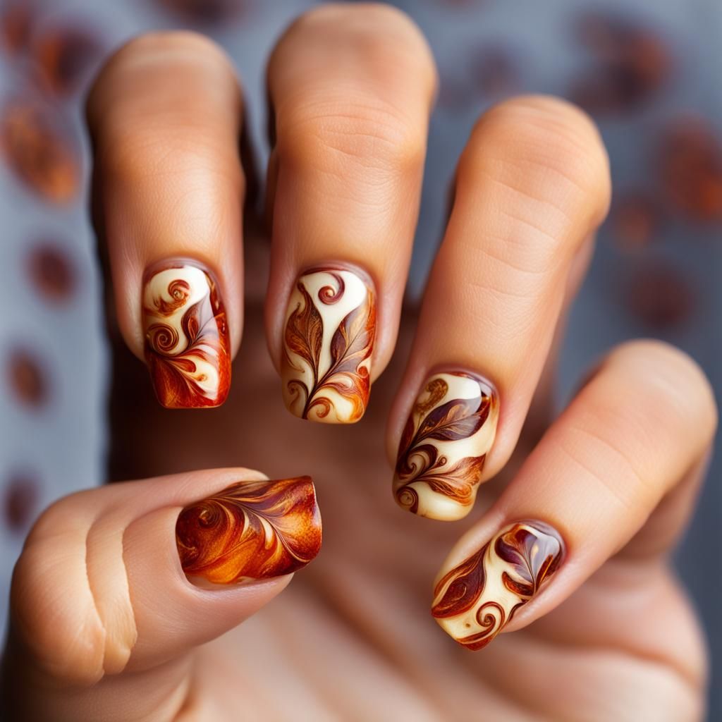 Intricate Gold Leaf Nail Art Macro Photography