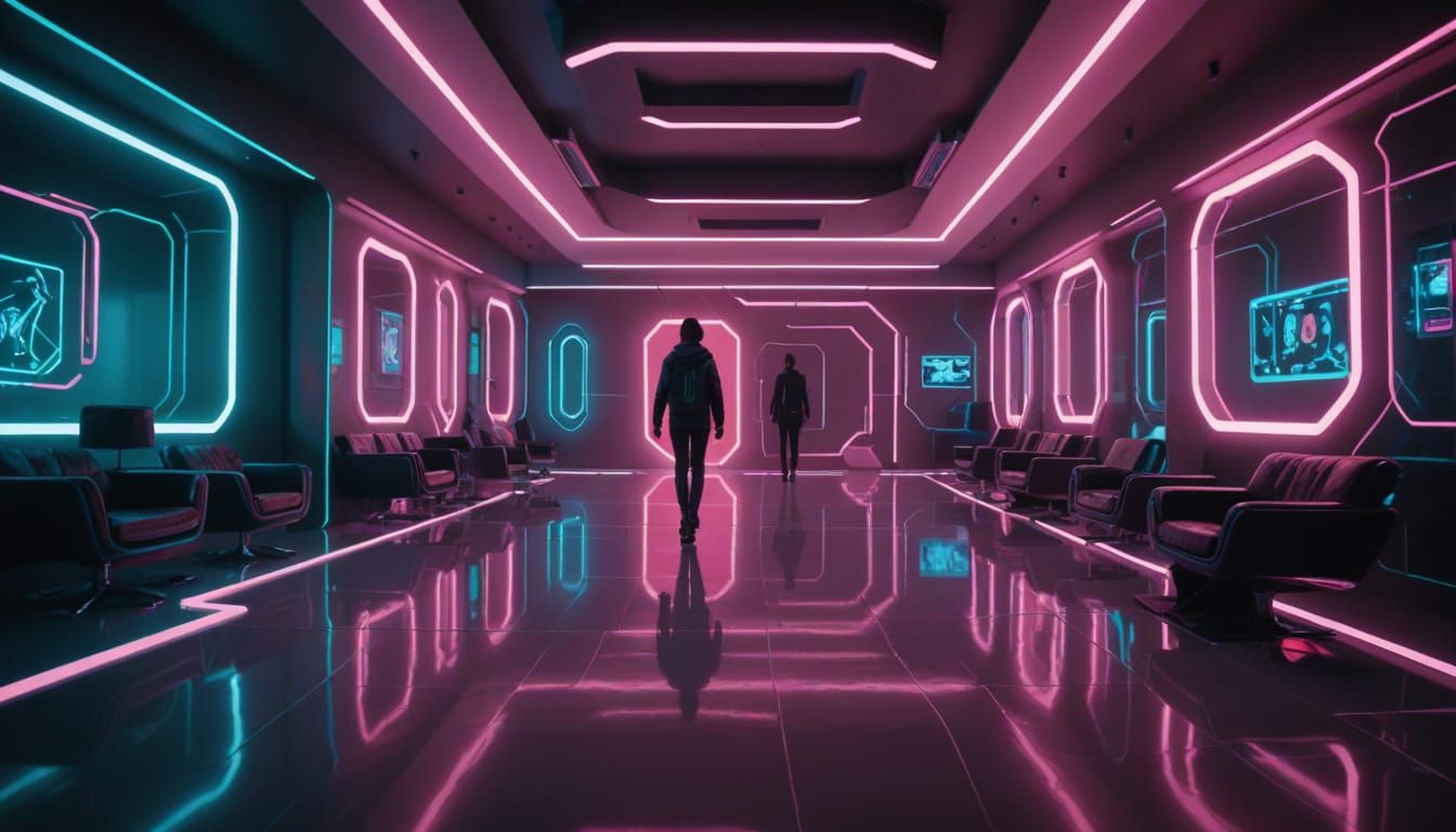 Futuristic Interior with Neon Reflections in 8K