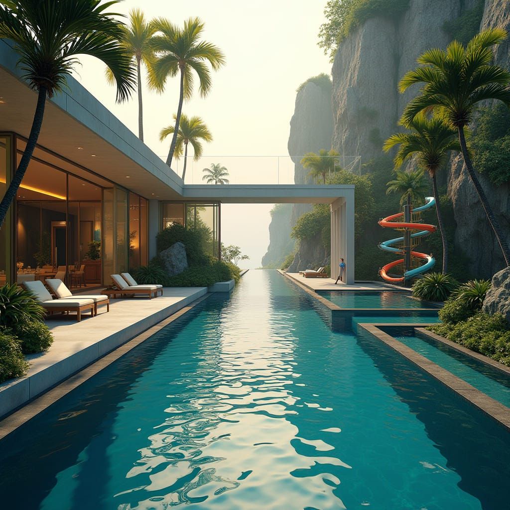 Dreamy Modern Oasis in Hyper-Realistic Splendor