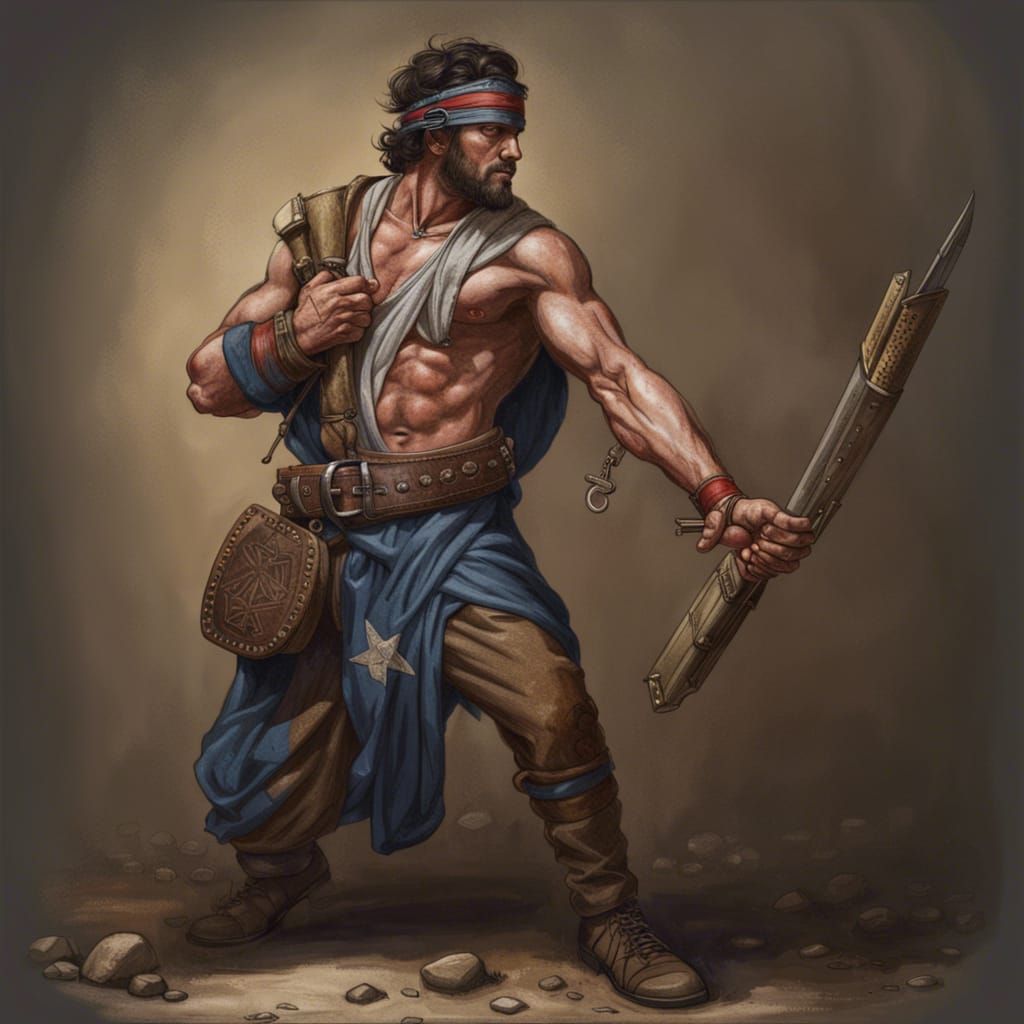 Ancient American Slinger Detailed Artwork