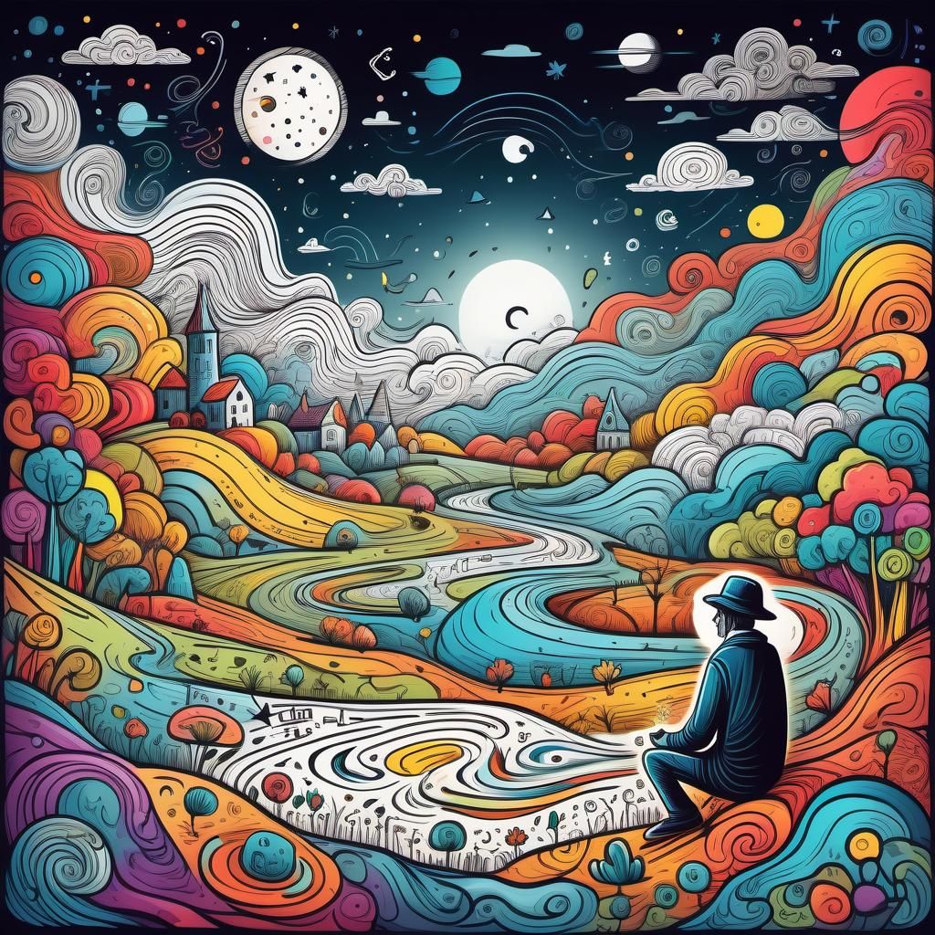 Doodle Art: Mysterious Figure Spreading Color and Life