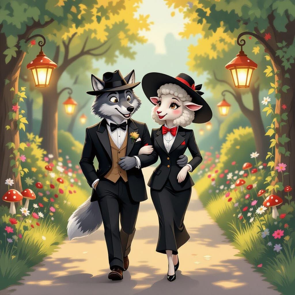 Wolf and Sheep in Suits on Fairytale Road