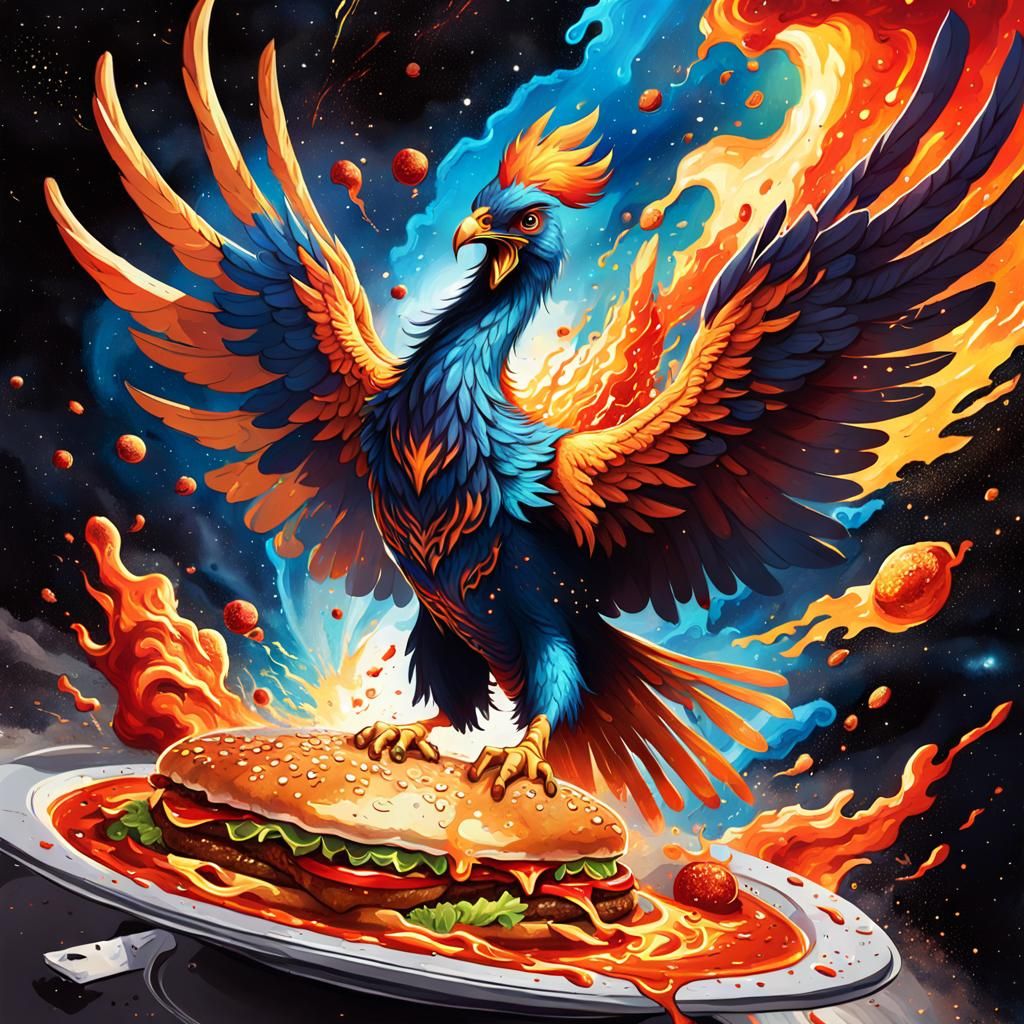 Fiery Phoenix Serves Galaxy Graffiti Art