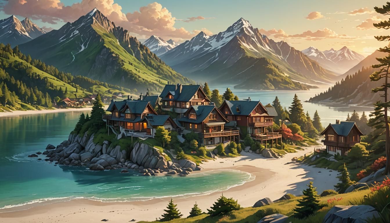 Mountains Meet Sea: A Hyper-Realistic Digital Painting