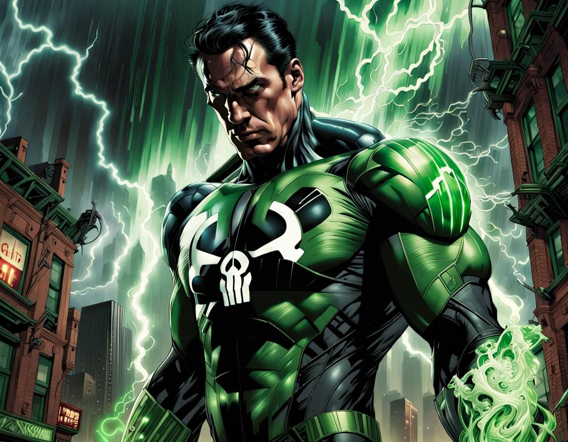 Green Lantern Punisher Fusion in Dystopian Storm