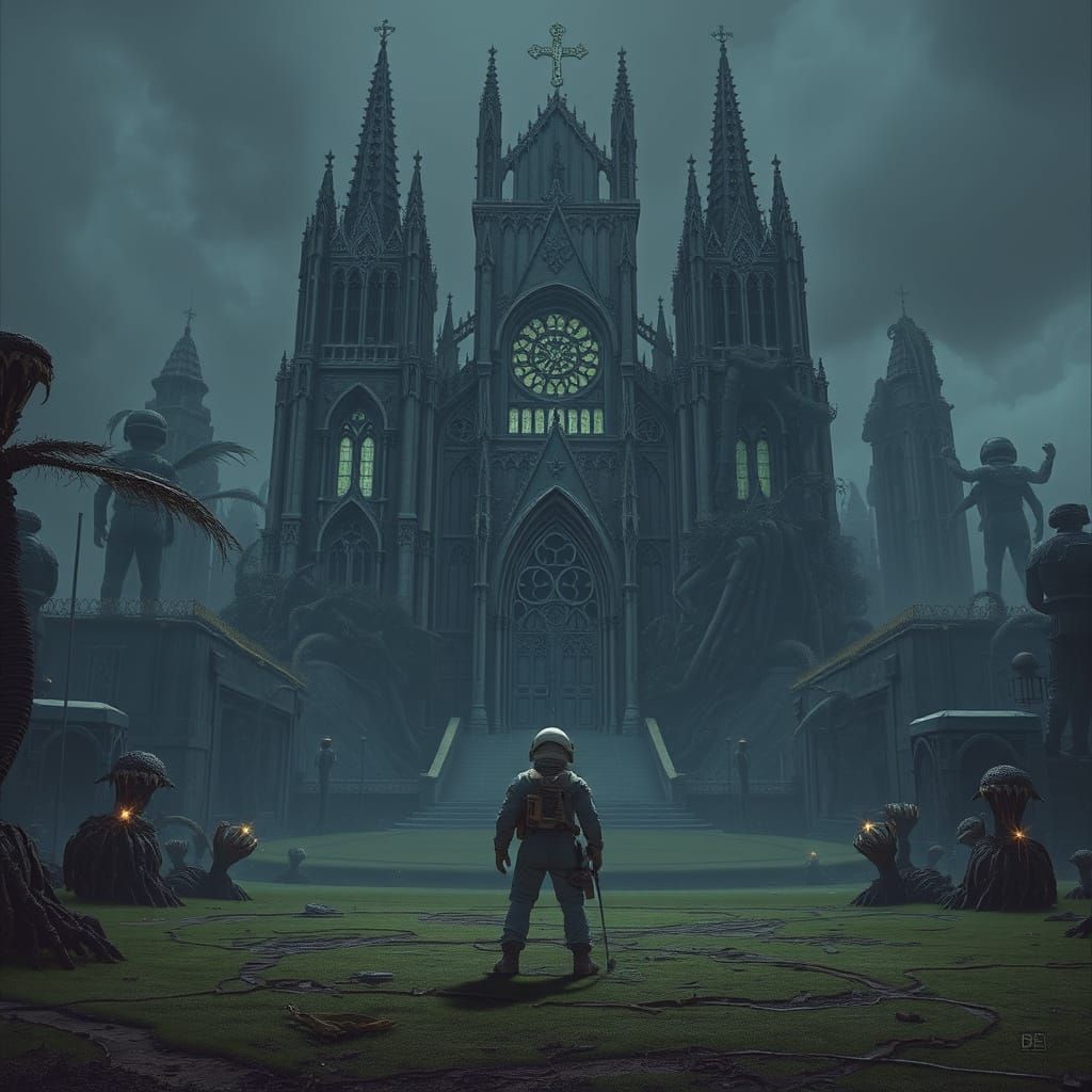 Astronaut on Alien Golf Course in Surreal Style