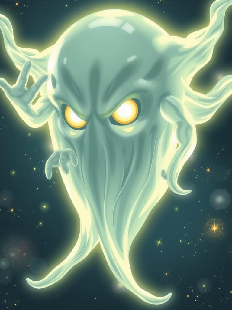 Translucent Cyclops Ghost with Glowing Aura in Manga Style