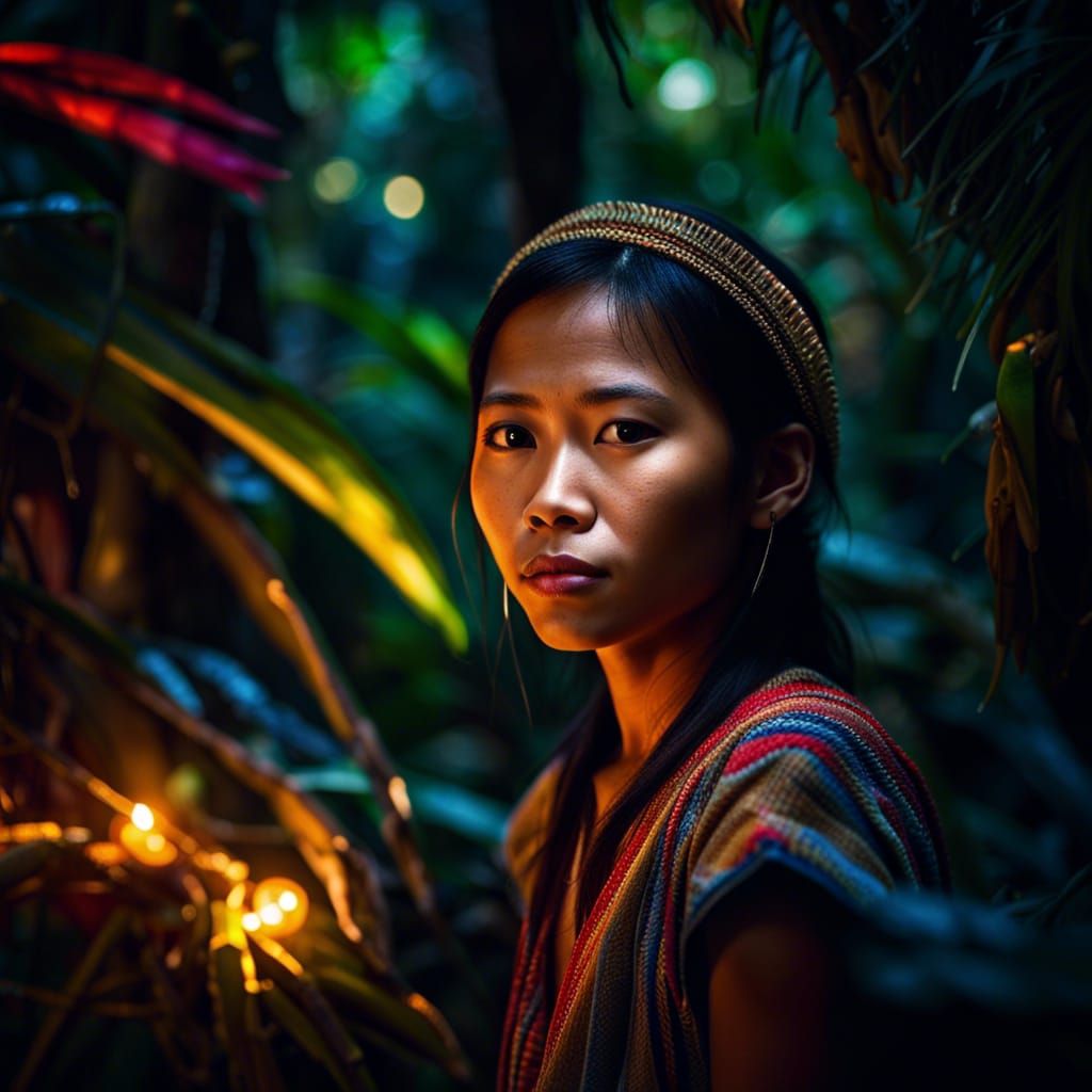 Young Filipina Babaylan in a Colorful Jungle