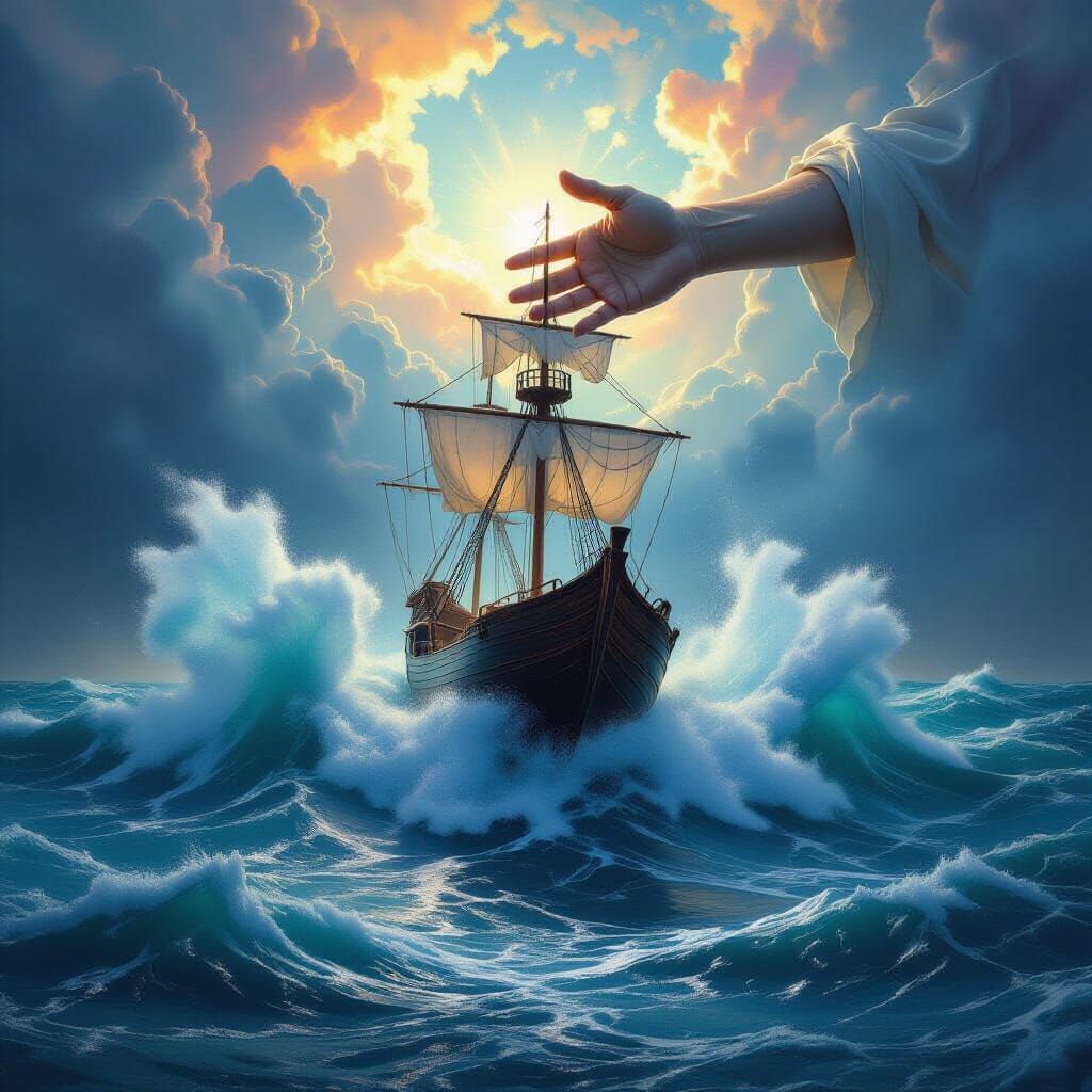 Divine Hand Rescues Ship from Stormy Seas