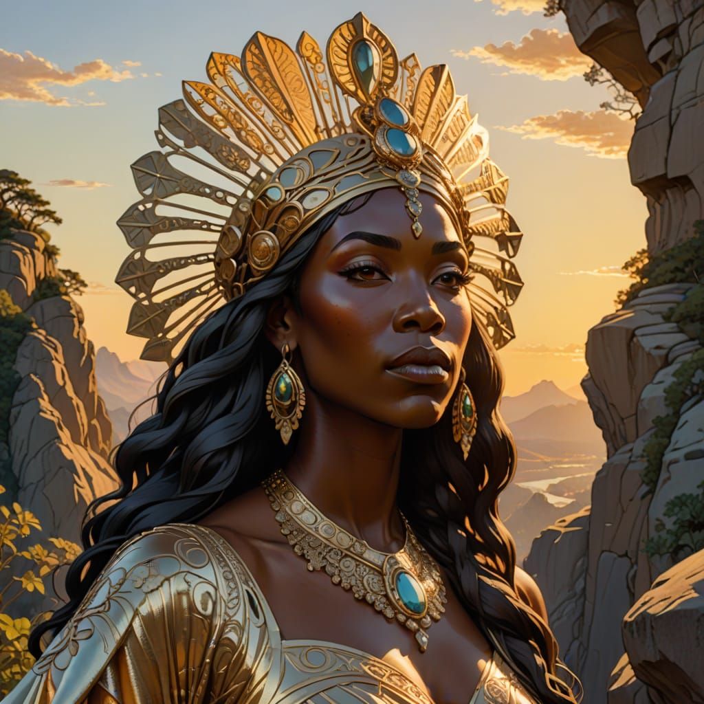 Regal African Queen in Art Nouveau Style