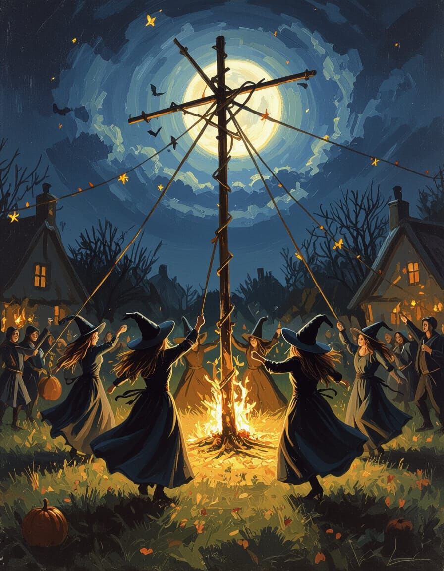 Witches Dancing at Harvest Festival Night Oil Painting