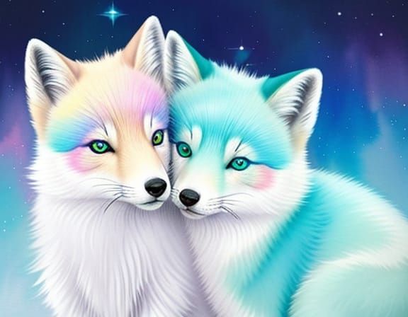 Watercolor Arctic Foxes Cuddling: Opal Aesthetic