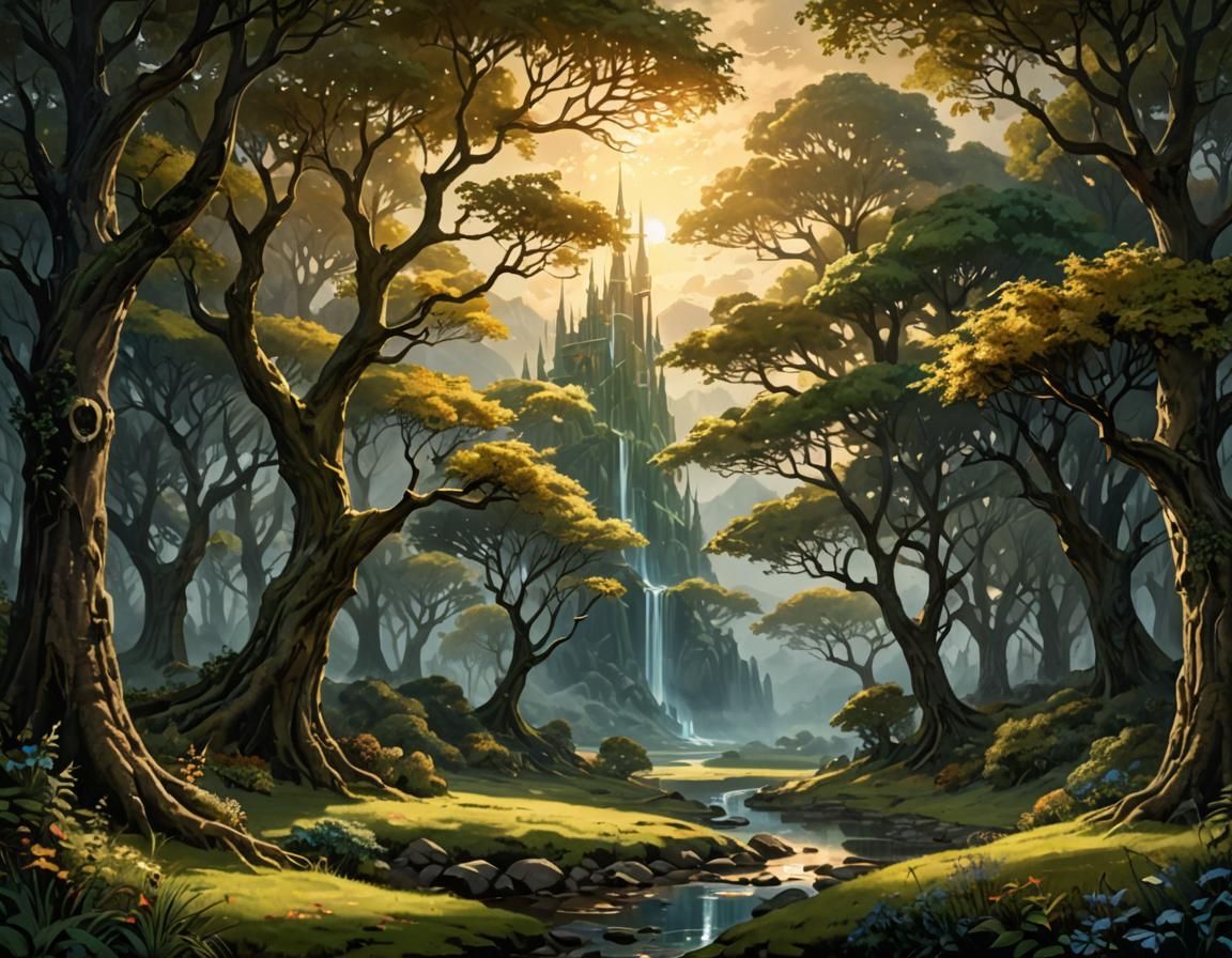Valinor Landscape with Two Trees of Light