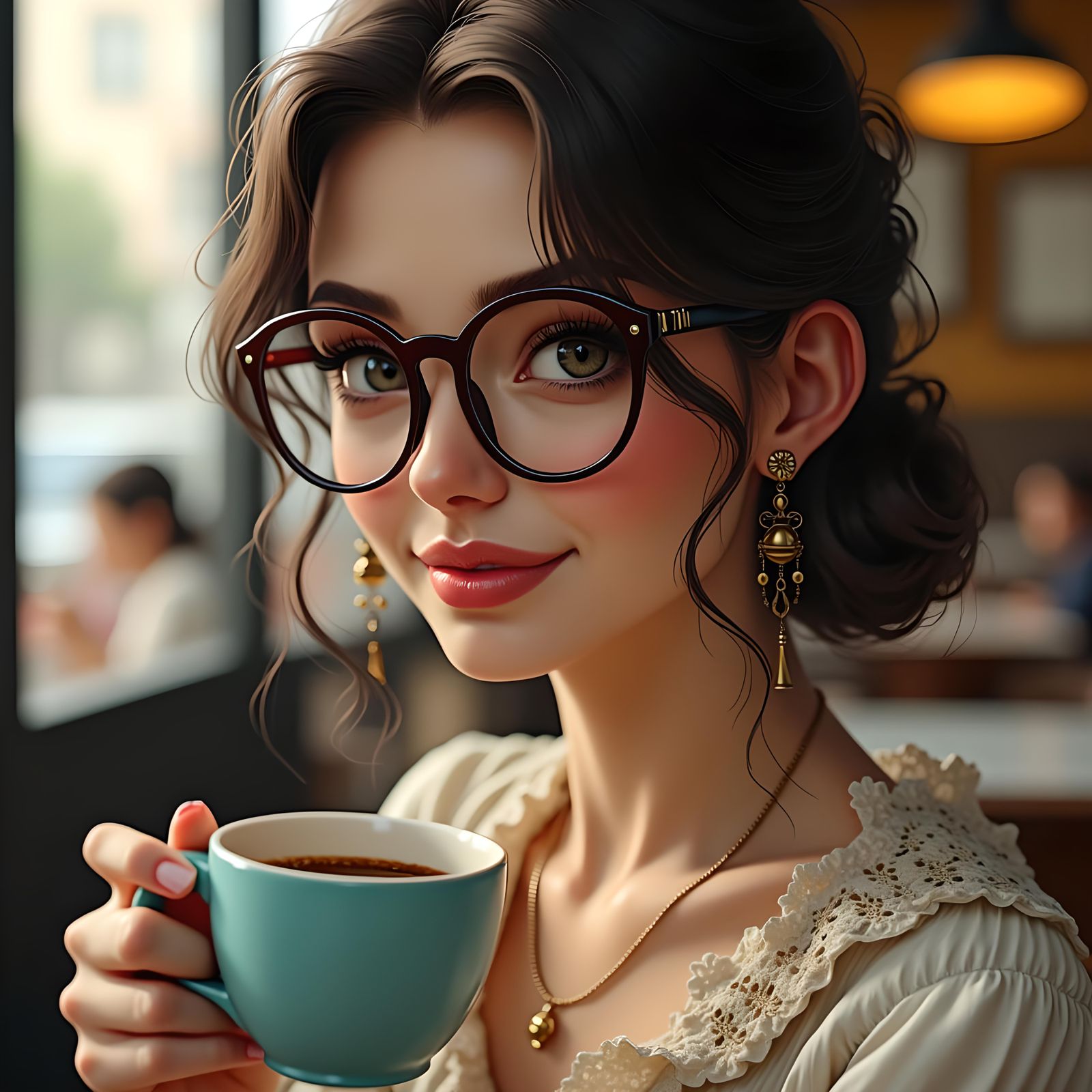 Woman with Coffee in Rococo Art Style