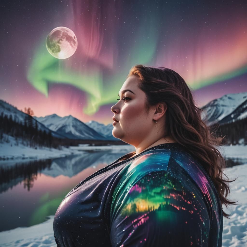 Double Exposure Portrait: Aurora and Galaxy