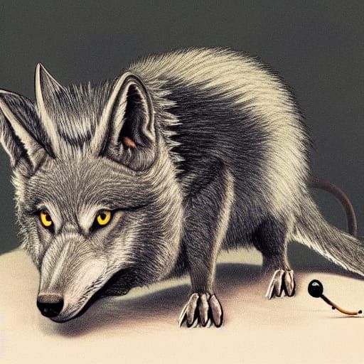 Surreal Wolf Chimera with Bird Feet and Horns