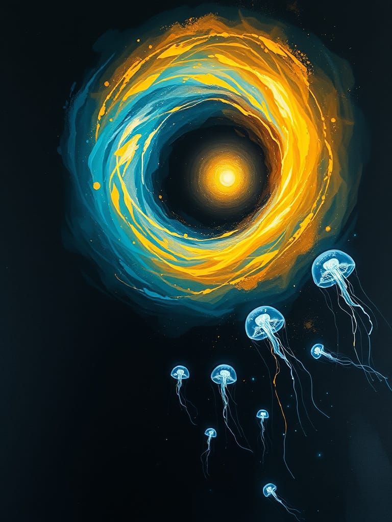Cosmic Vortex with Ethereal Jellyfish in Digital Painting St...