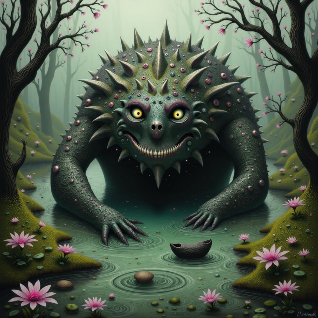 Mysterious Welsh Lake Monster in Fantasy Art Style