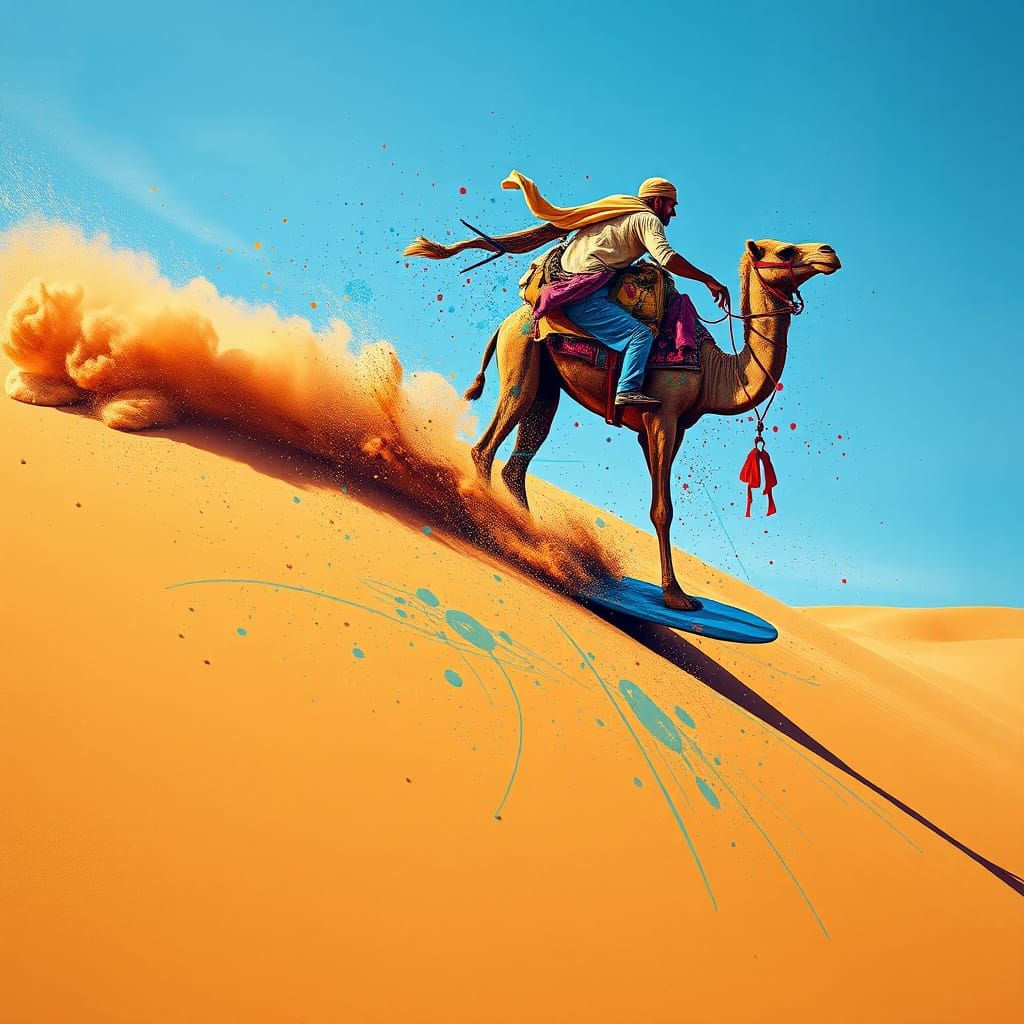 Camel Surfing Sand Dune Graffiti Art